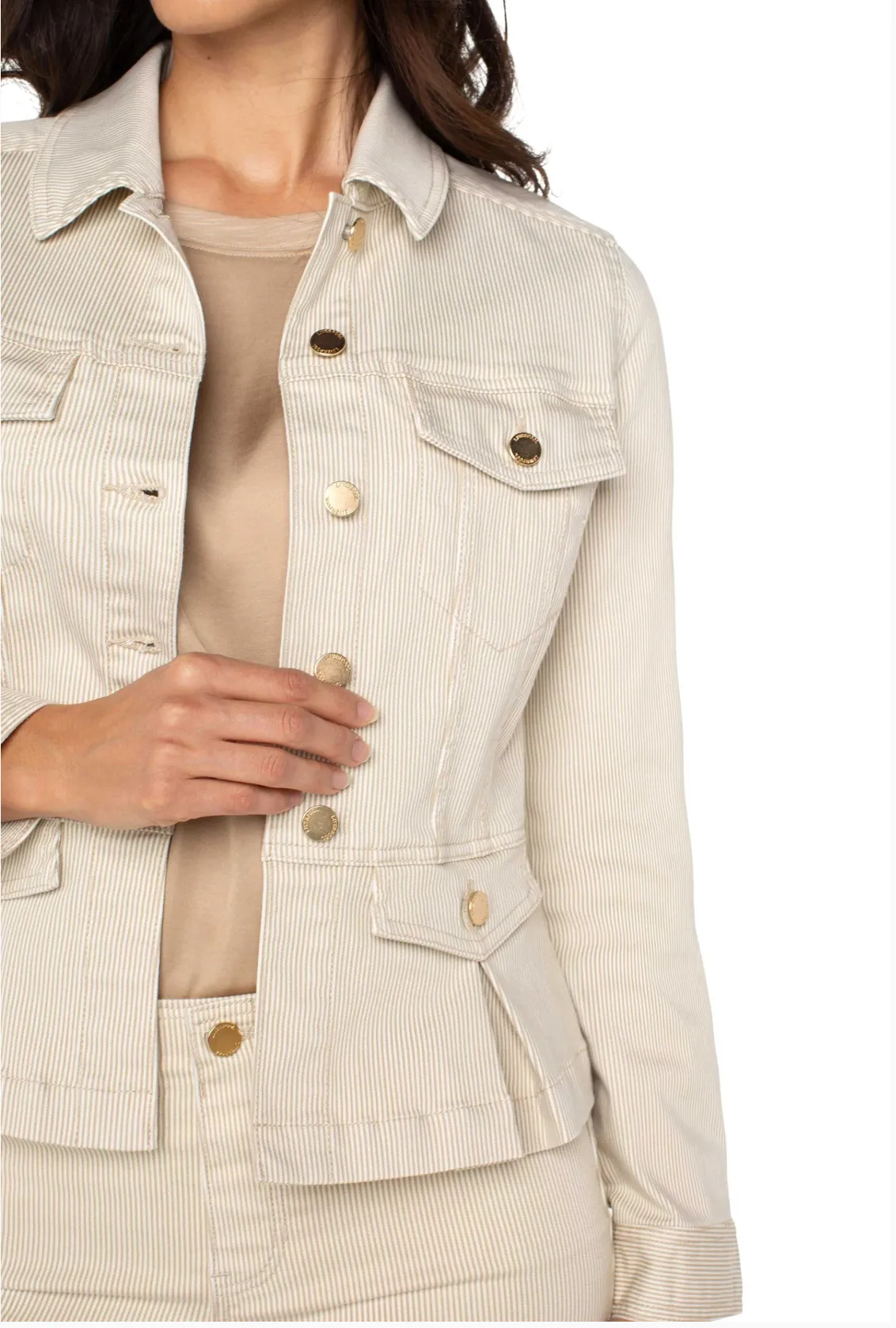 Peplum Denim Jacket Cappuccino Stripe
