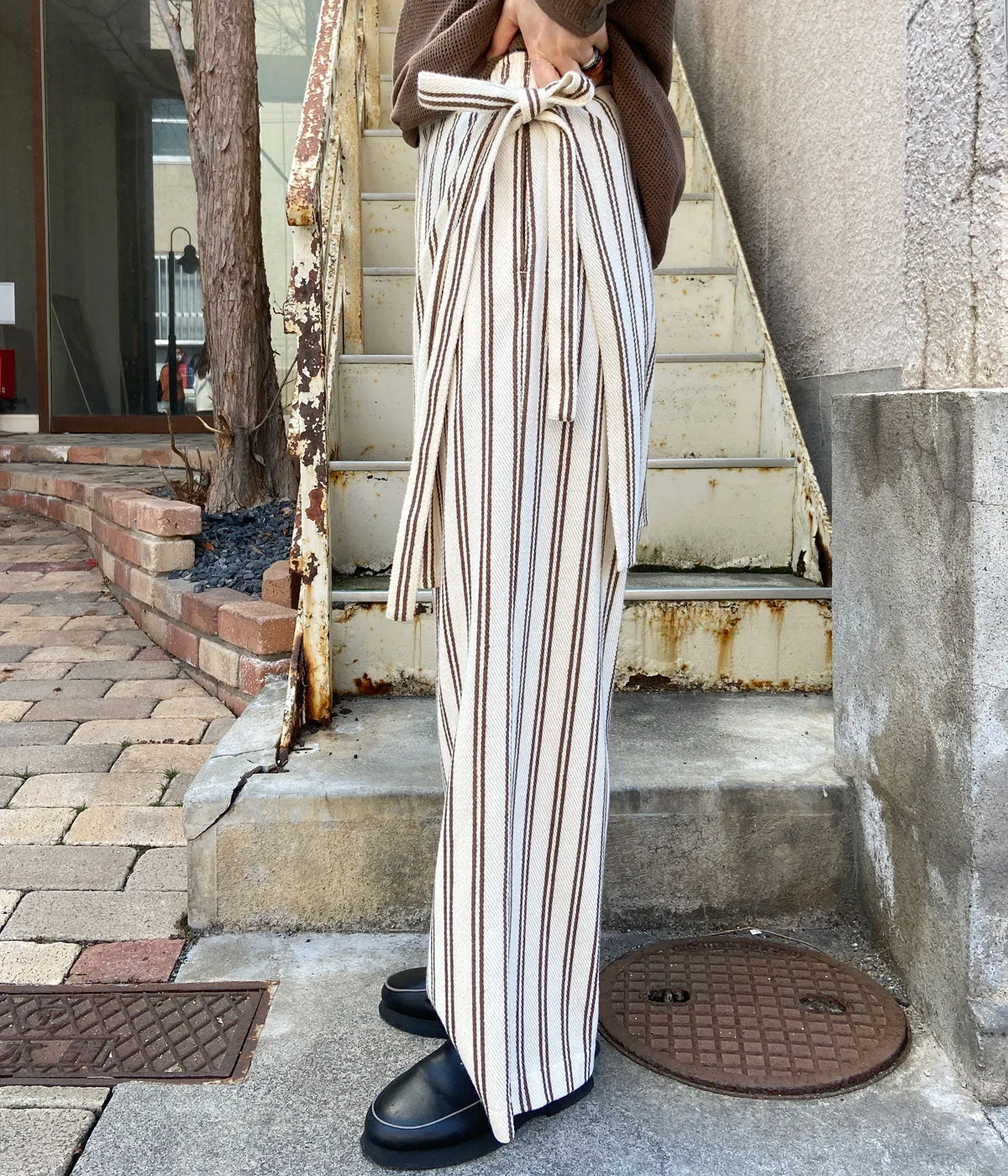 PHEENY/COTTON INRAY STRIPE PANTS WITH APRON(IVORY)