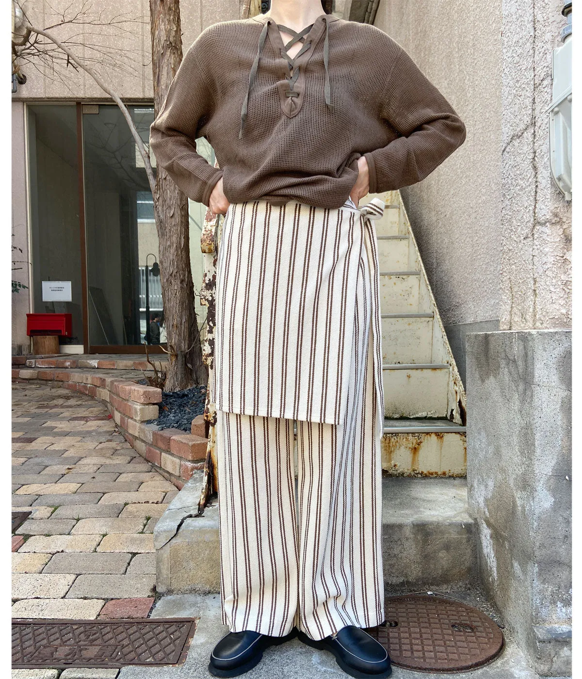 PHEENY/COTTON INRAY STRIPE PANTS WITH APRON(IVORY)
