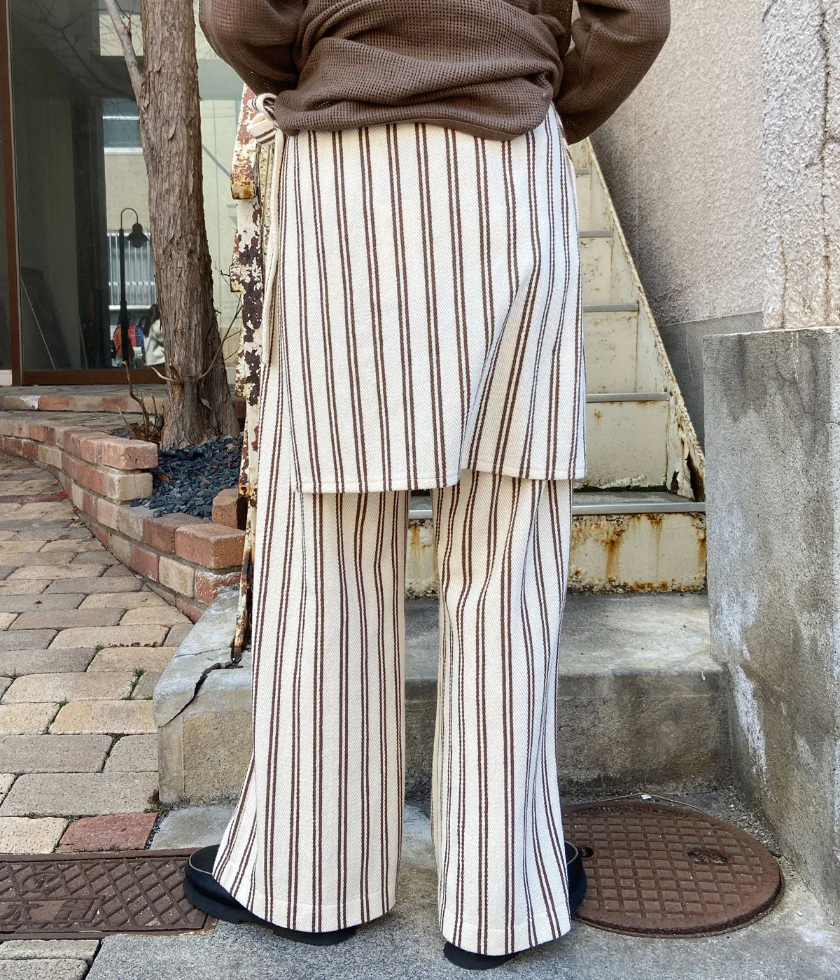 PHEENY/COTTON INRAY STRIPE PANTS WITH APRON(IVORY)