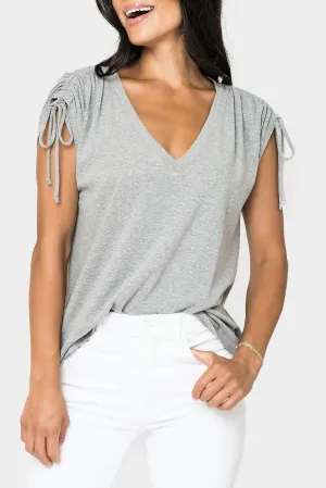 Rouched Sleeve Luxe V-Neck Tee