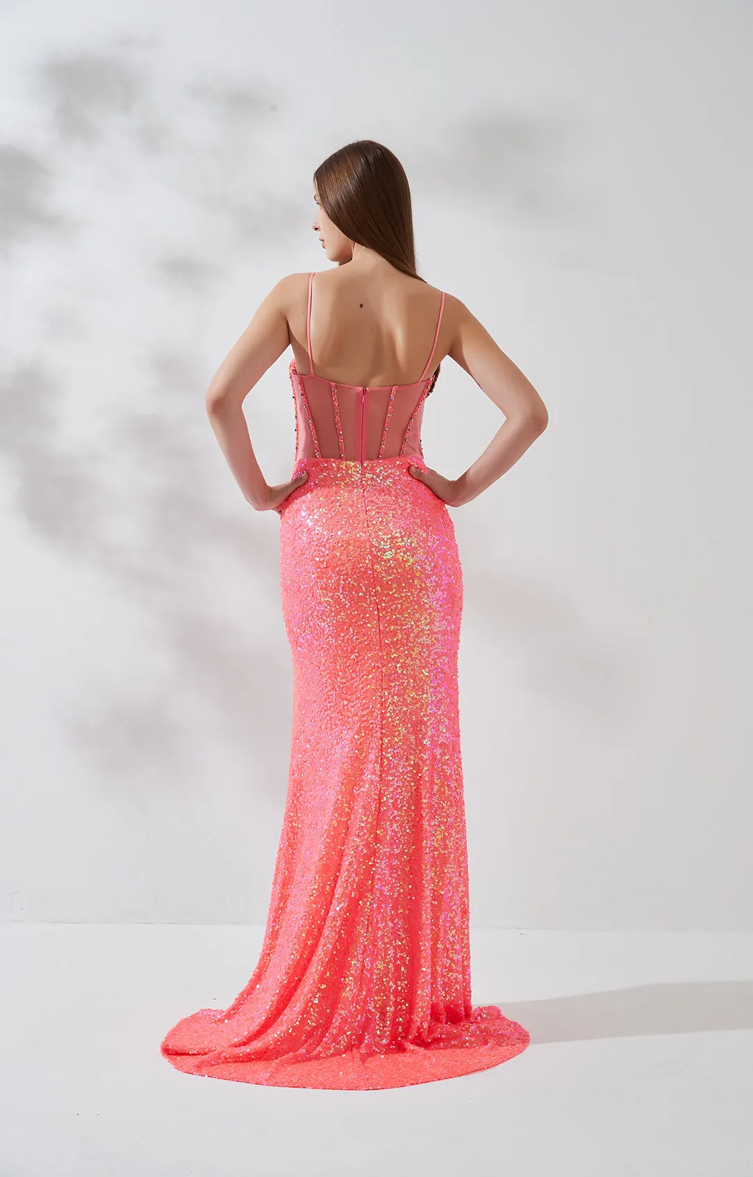 Sheath Ruched Drape Neckline Embroidered Sequin High Side Split Dress