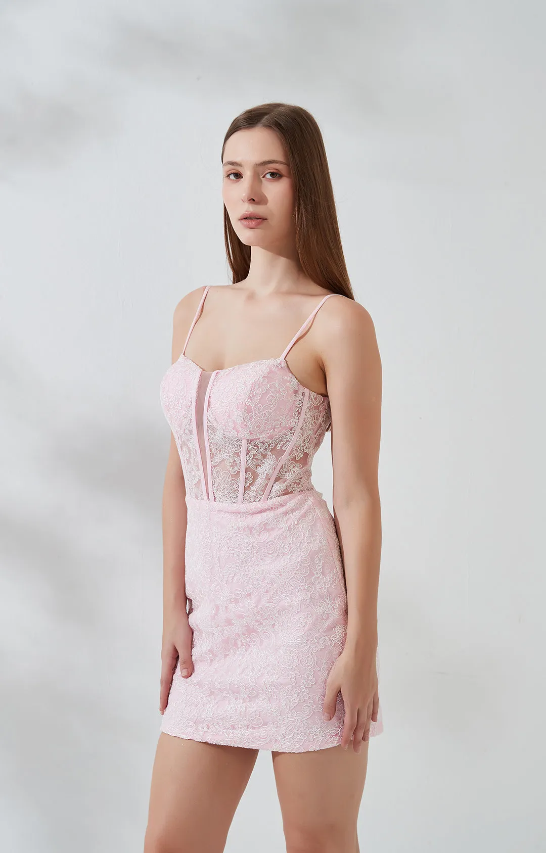 Sheath Spaghetti Straps Deep V-neck Lace Up Back Short Cocktail Party Dress