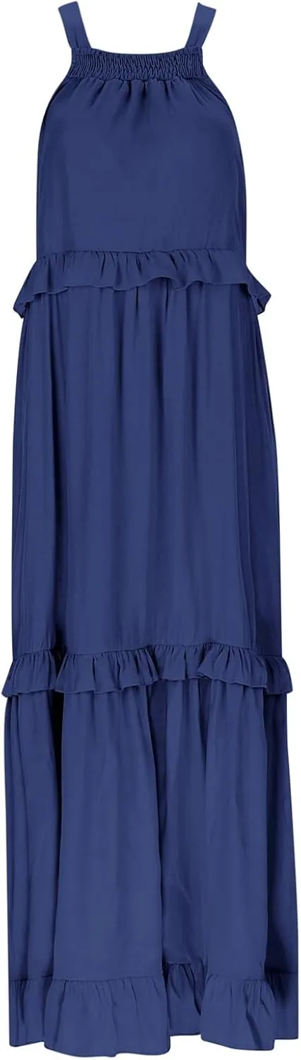 Spring Dresses for Women 2025, Women's Summer Sleeveless Halter Neck Ruffle Tiered Layed Flowy Swing Long Maxi Dress
