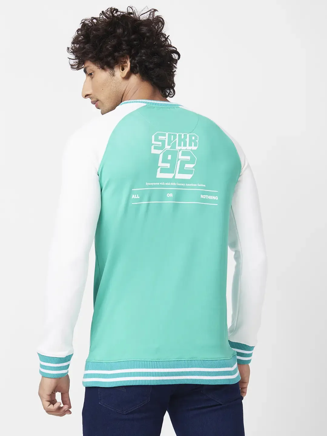 Spykar Men Sporty Green Blended Slim Fit Full Sleeve Round Neck Plain Sweatshirt