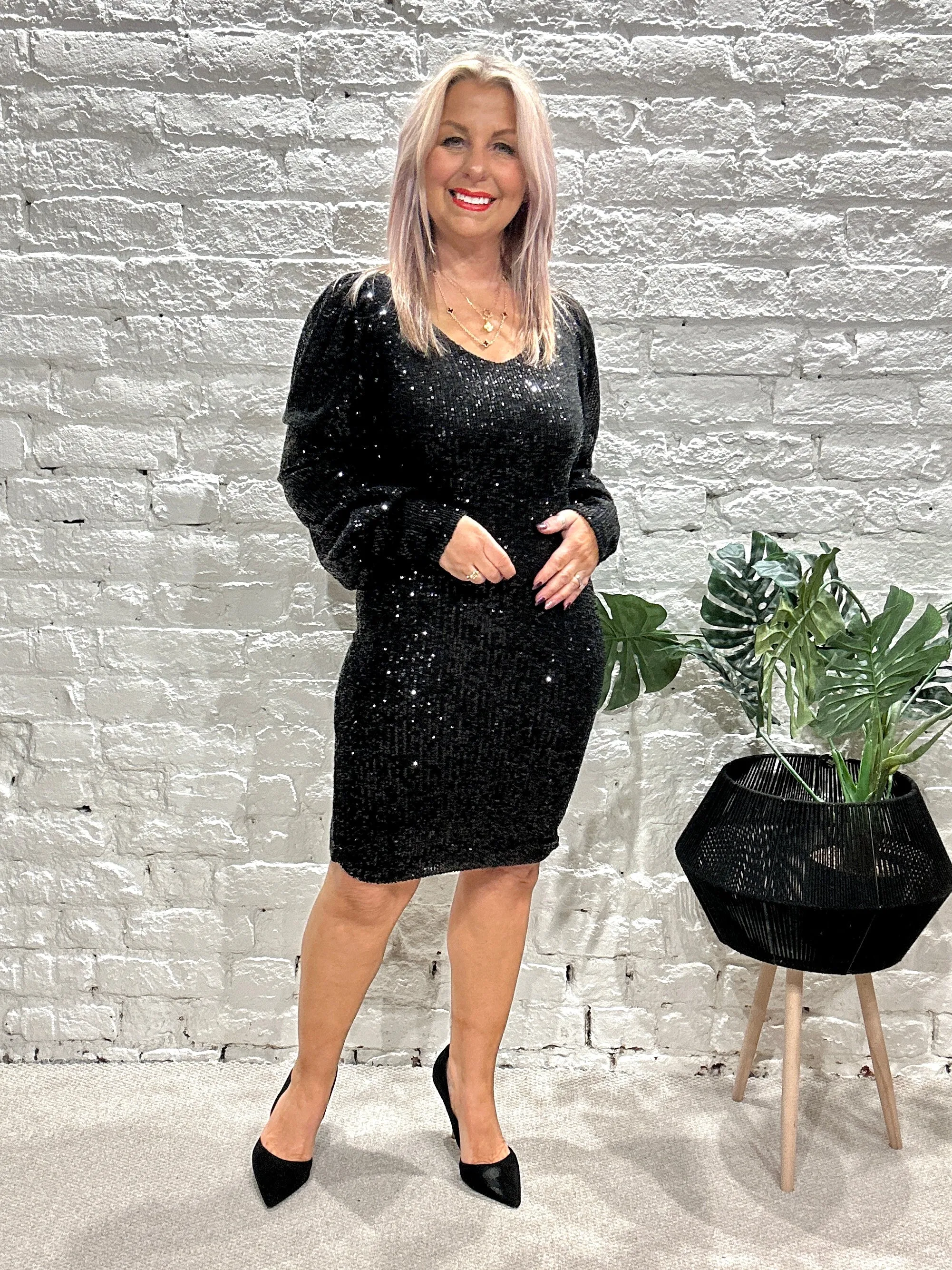 The Faith Stretch Knee Length Dress With Bell Arms