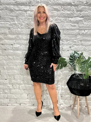The Faith Stretch Knee Length Dress With Bell Arms