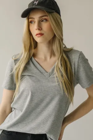 The Parkton Ribbed V-Neck Tee in Heather Grey
