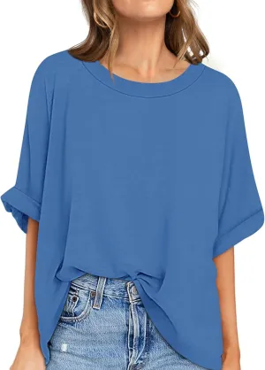 UEU Women Oversized T-Shirt Summer Casual Loose Fit Short Sleeve Basic Tops Workout Gym Tee Shirt