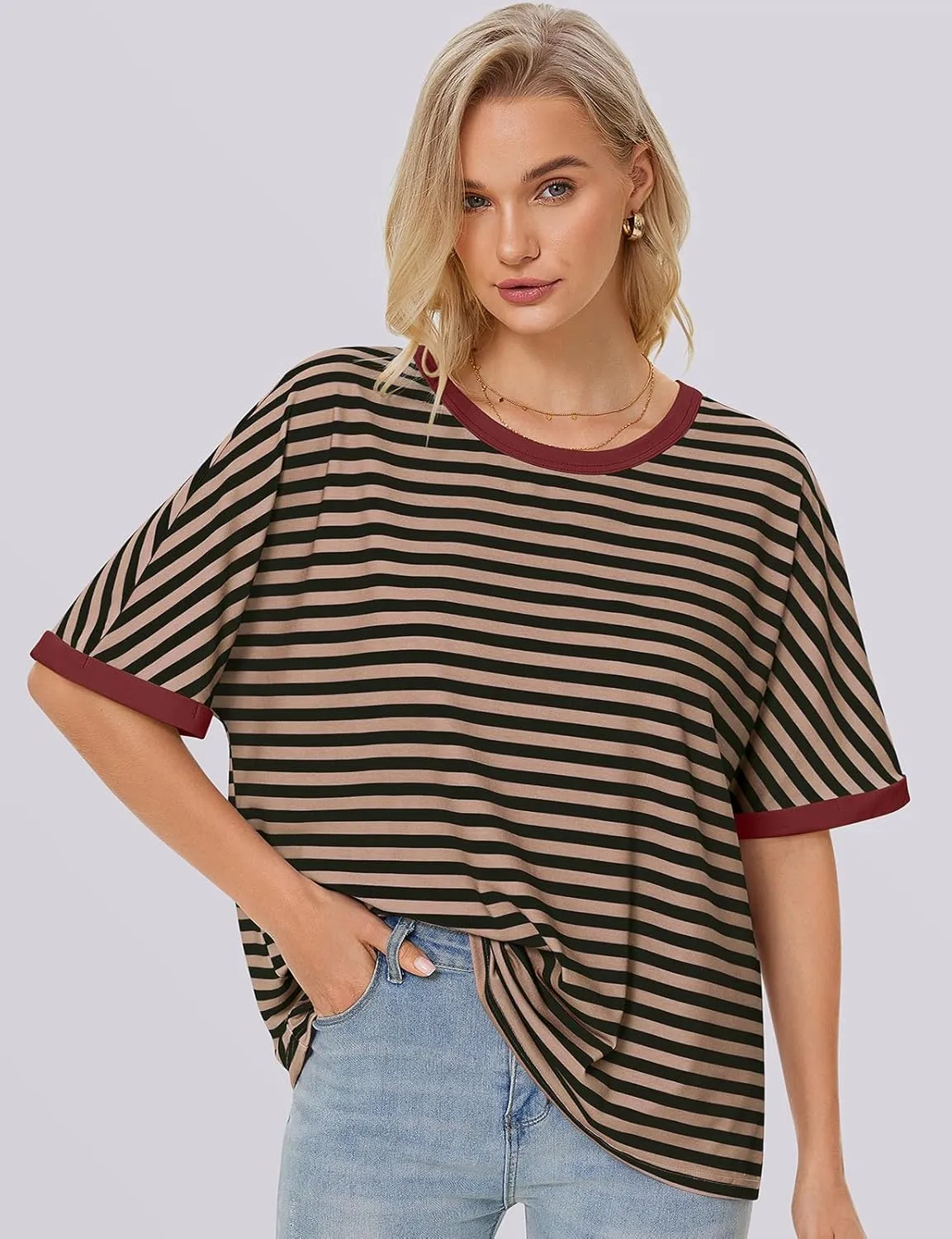 UEU Women Oversized T-Shirt Summer Casual Loose Fit Short Sleeve Basic Tops Workout Gym Tee Shirt