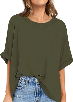 UEU Women Oversized T-Shirt Summer Casual Loose Fit Short Sleeve Basic Tops Workout Gym Tee Shirt