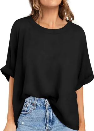 UEU Women Oversized T-Shirt Summer Casual Loose Fit Short Sleeve Basic Tops Workout Gym Tee Shirt