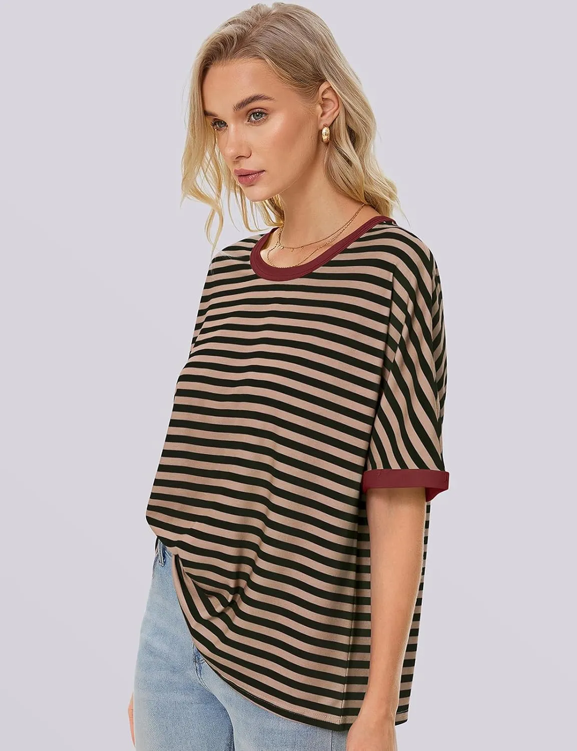 UEU Women Oversized T-Shirt Summer Casual Loose Fit Short Sleeve Basic Tops Workout Gym Tee Shirt
