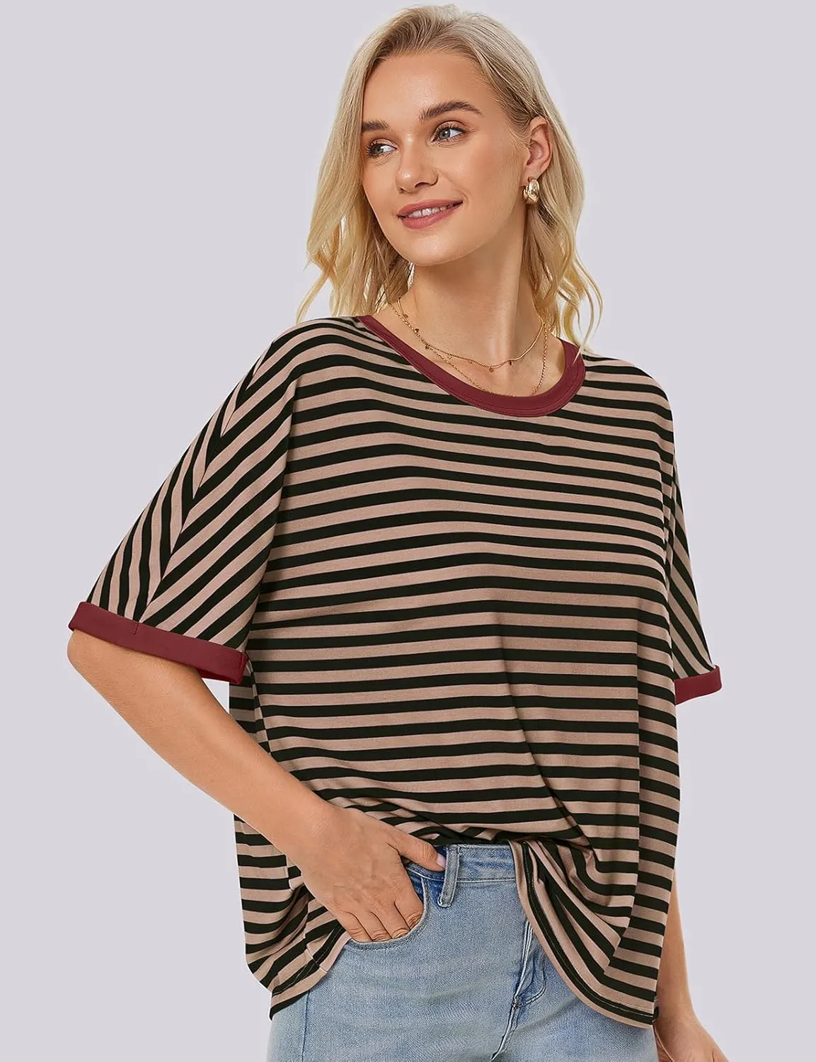 UEU Women Oversized T-Shirt Summer Casual Loose Fit Short Sleeve Basic Tops Workout Gym Tee Shirt