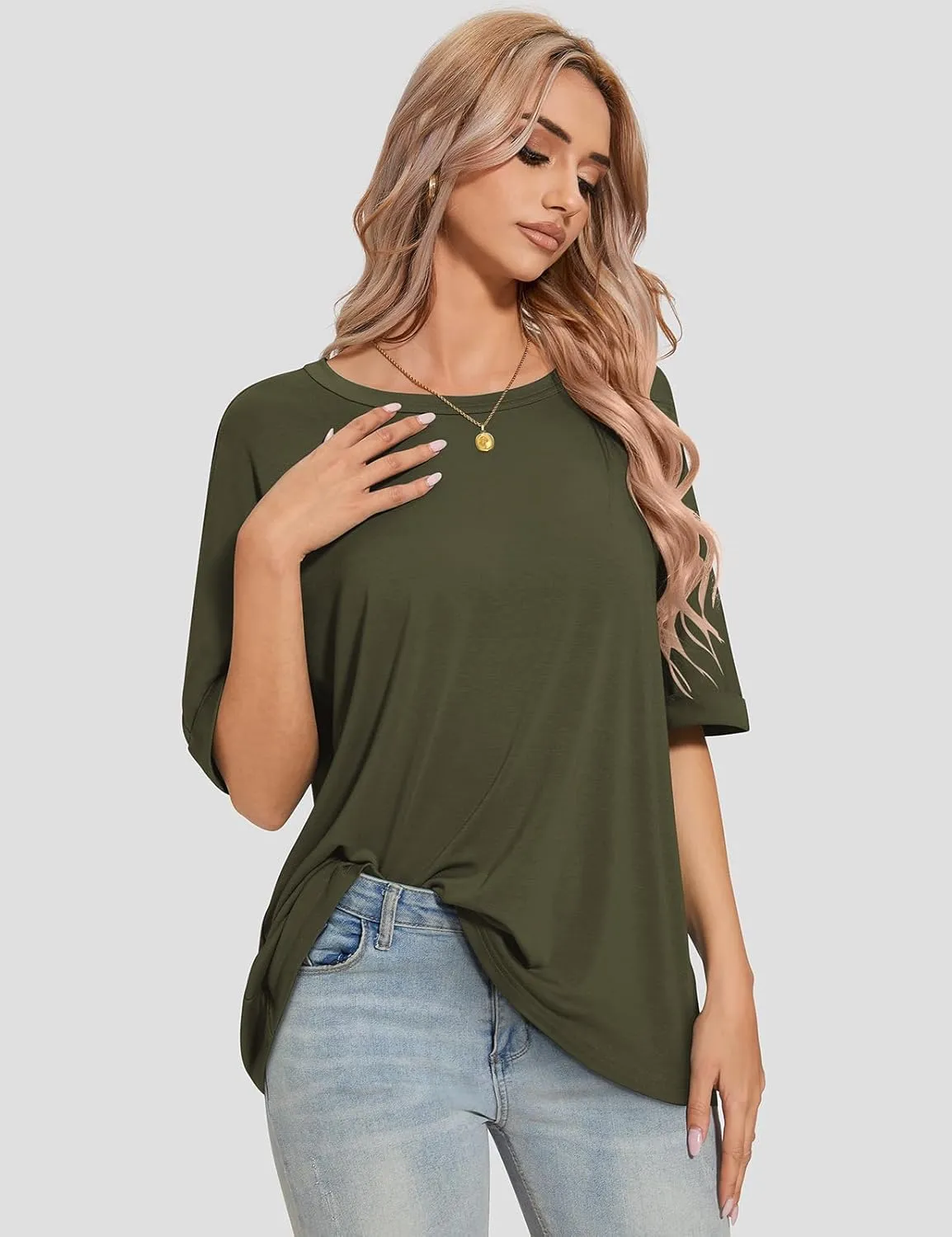 UEU Women Oversized T-Shirt Summer Casual Loose Fit Short Sleeve Basic Tops Workout Gym Tee Shirt