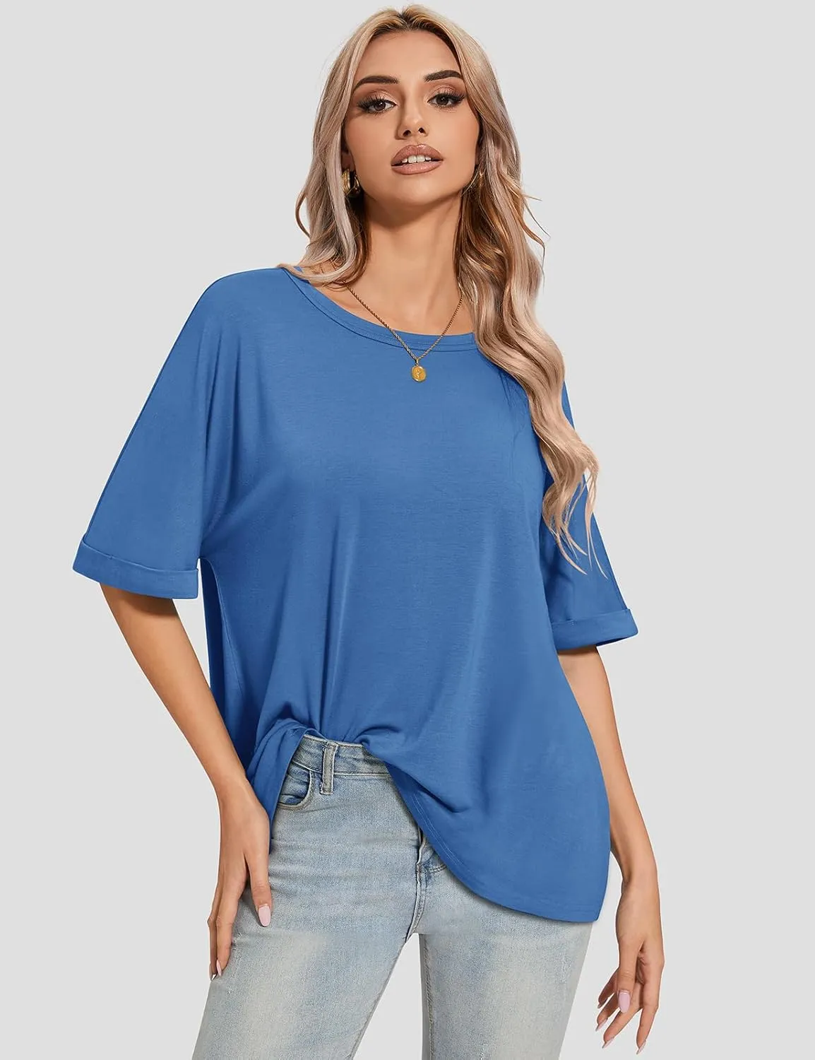 UEU Women Oversized T-Shirt Summer Casual Loose Fit Short Sleeve Basic Tops Workout Gym Tee Shirt