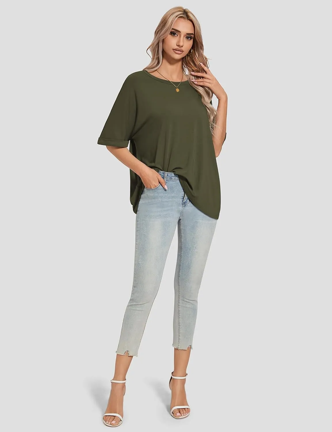 UEU Women Oversized T-Shirt Summer Casual Loose Fit Short Sleeve Basic Tops Workout Gym Tee Shirt