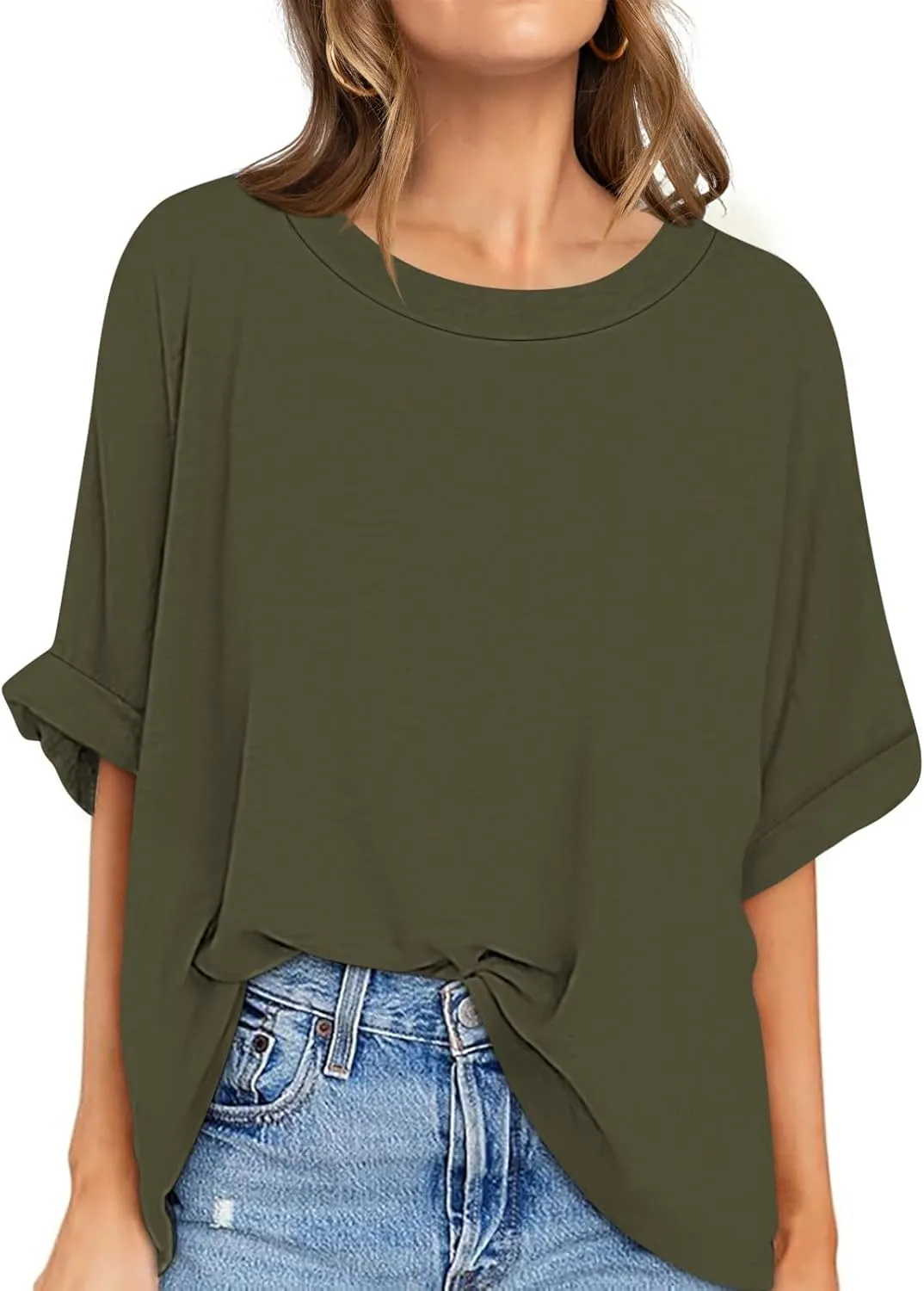UEU Women Oversized T-Shirt Summer Casual Loose Fit Short Sleeve Basic Tops Workout Gym Tee Shirt