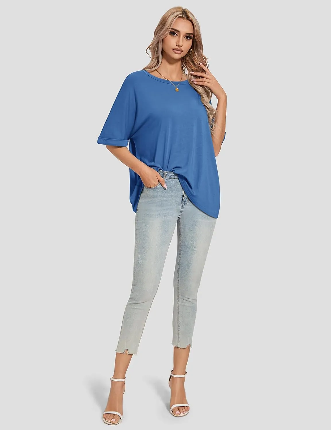 UEU Women Oversized T-Shirt Summer Casual Loose Fit Short Sleeve Basic Tops Workout Gym Tee Shirt