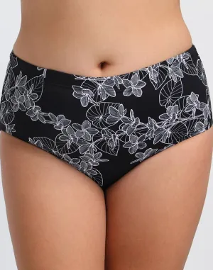 White pattern black bottom low waist swim shorts