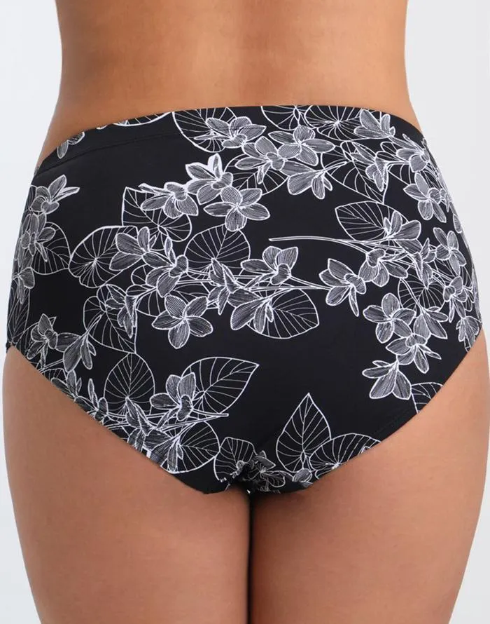 White pattern black bottom low waist swim shorts