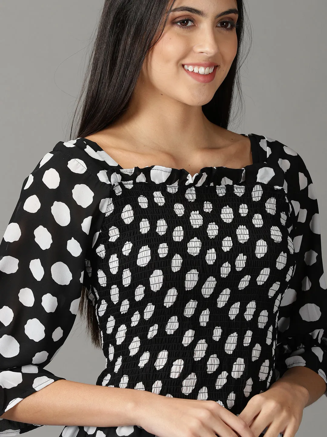 Women Black Print Chiffon Top