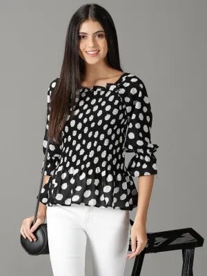 Women Black Print Chiffon Top