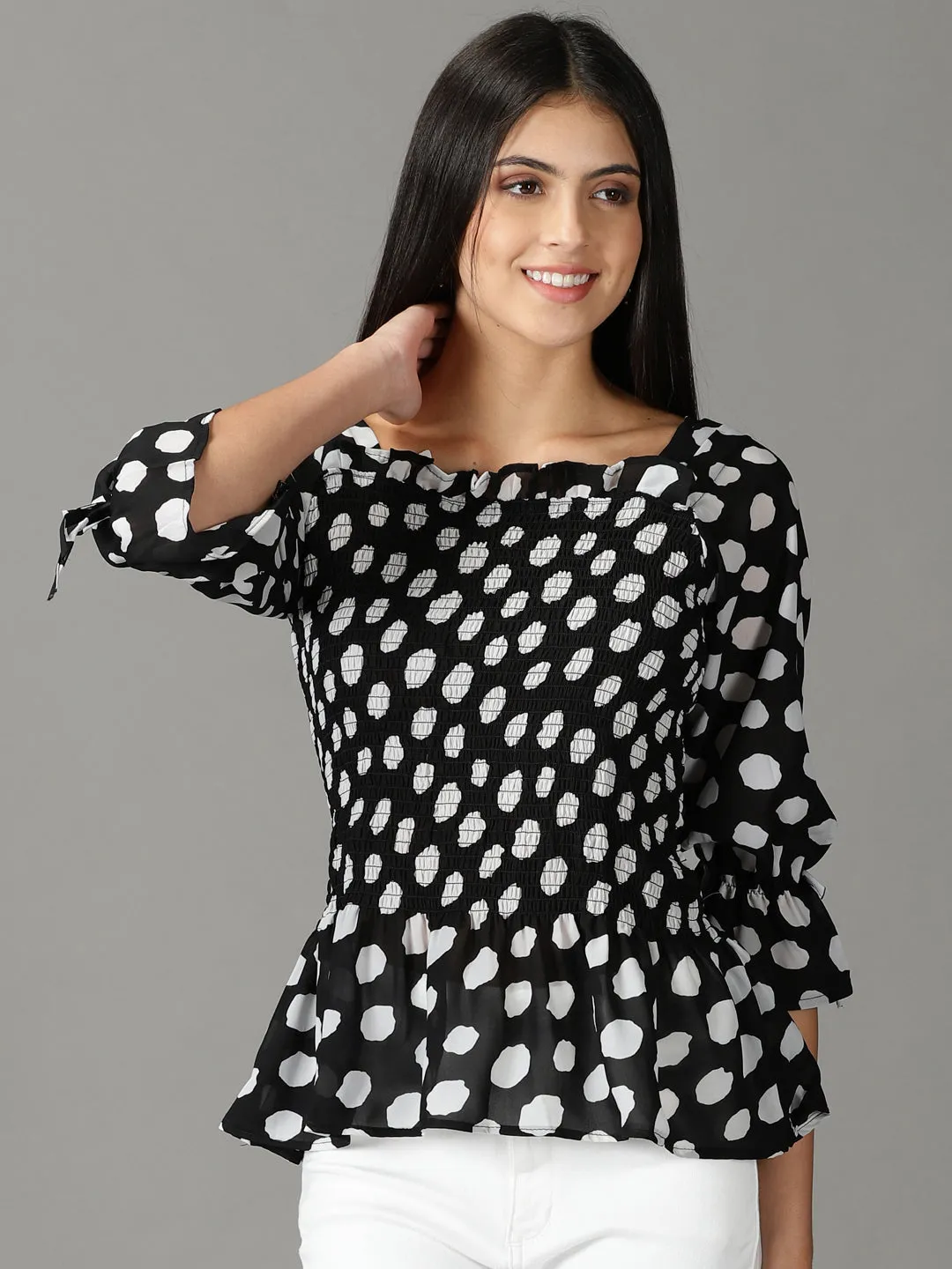 Women Black Print Chiffon Top