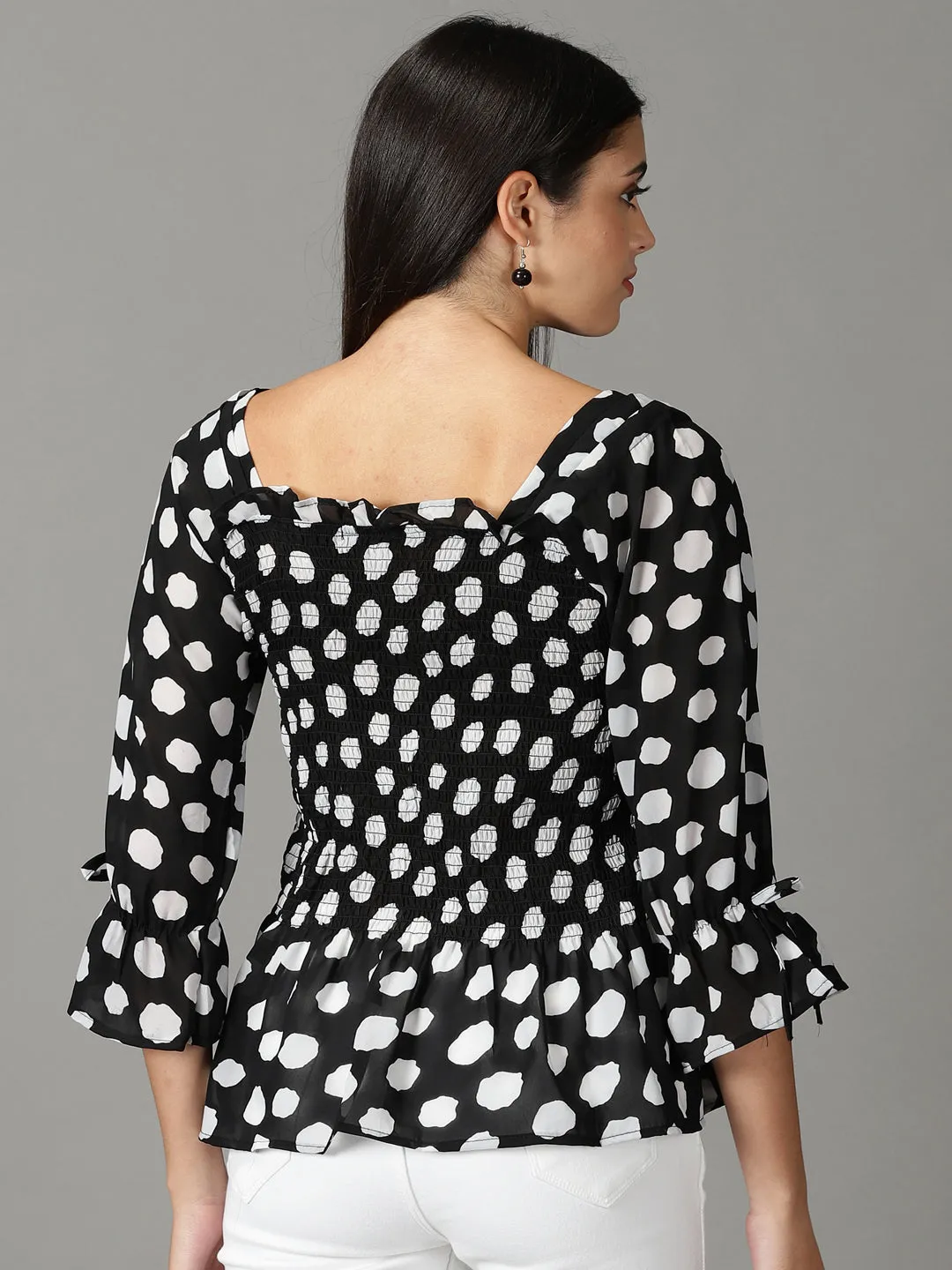 Women Black Print Chiffon Top