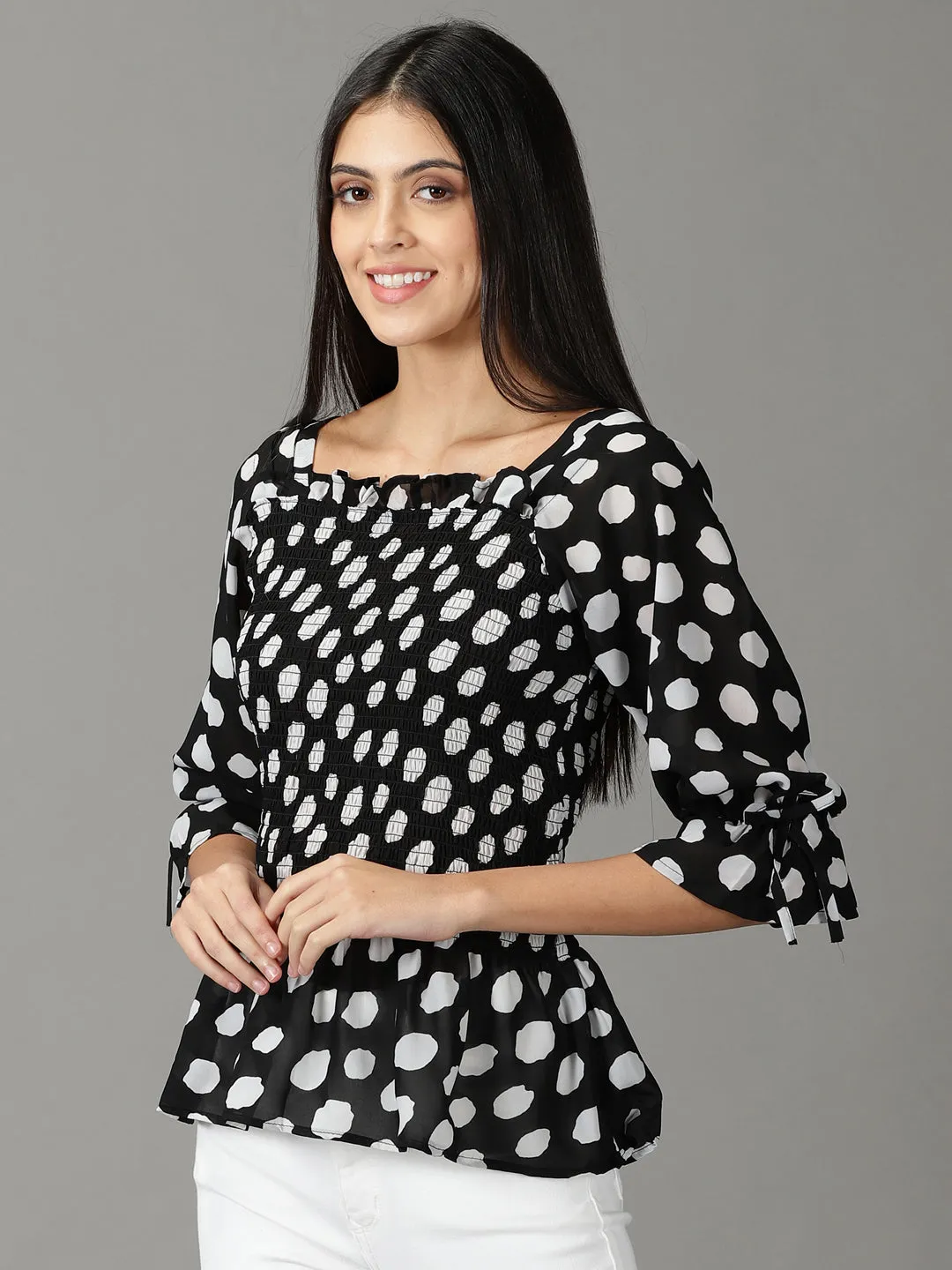 Women Black Print Chiffon Top