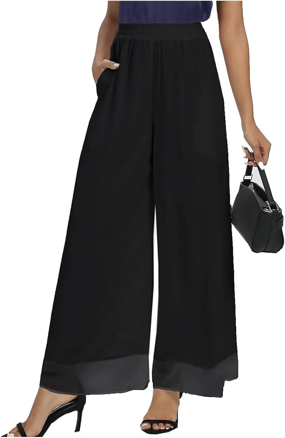 Women Linen Blend Summer Breathable Palazzo Lounge Pants High Waist Bootcut Loose Fit Trouser Office