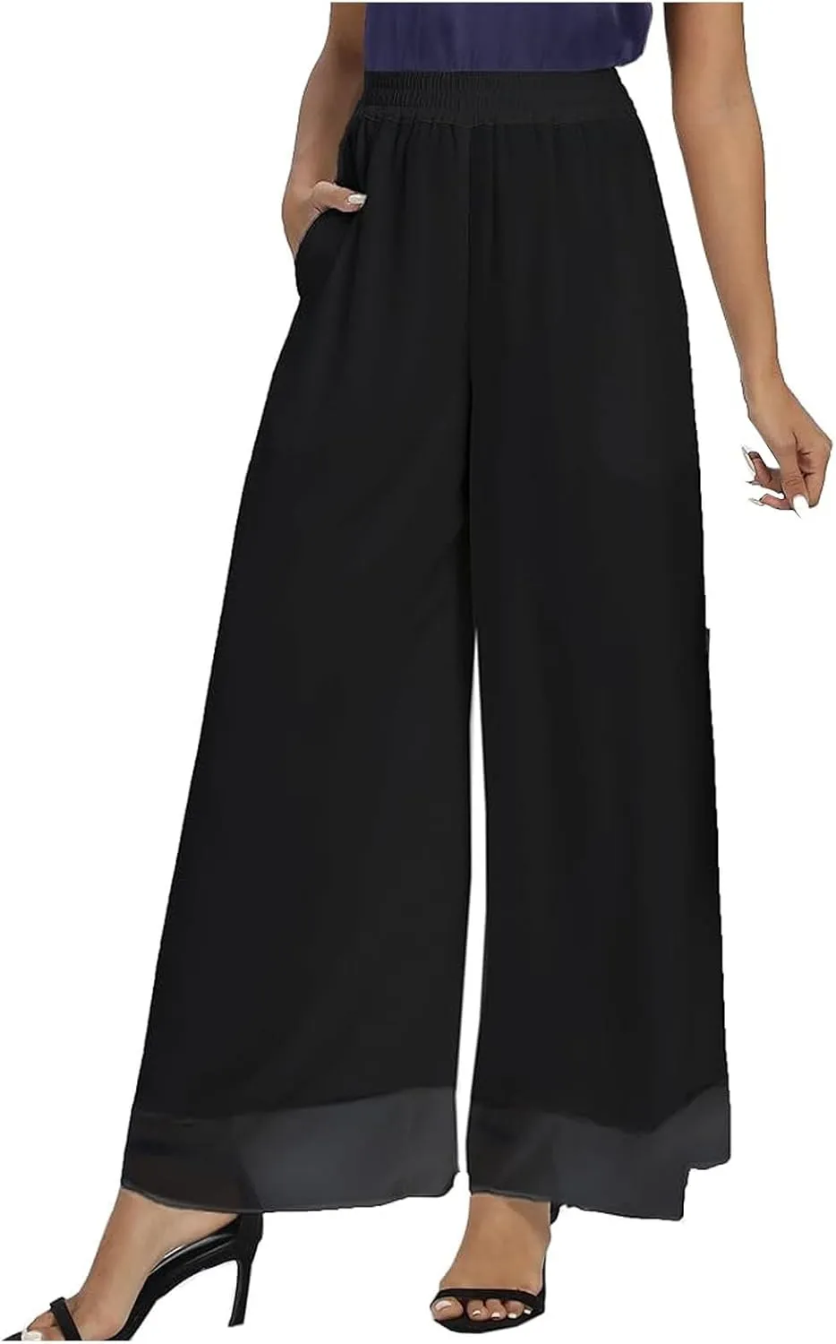 Women Linen Blend Summer Breathable Palazzo Lounge Pants High Waist Bootcut Loose Fit Trouser Office