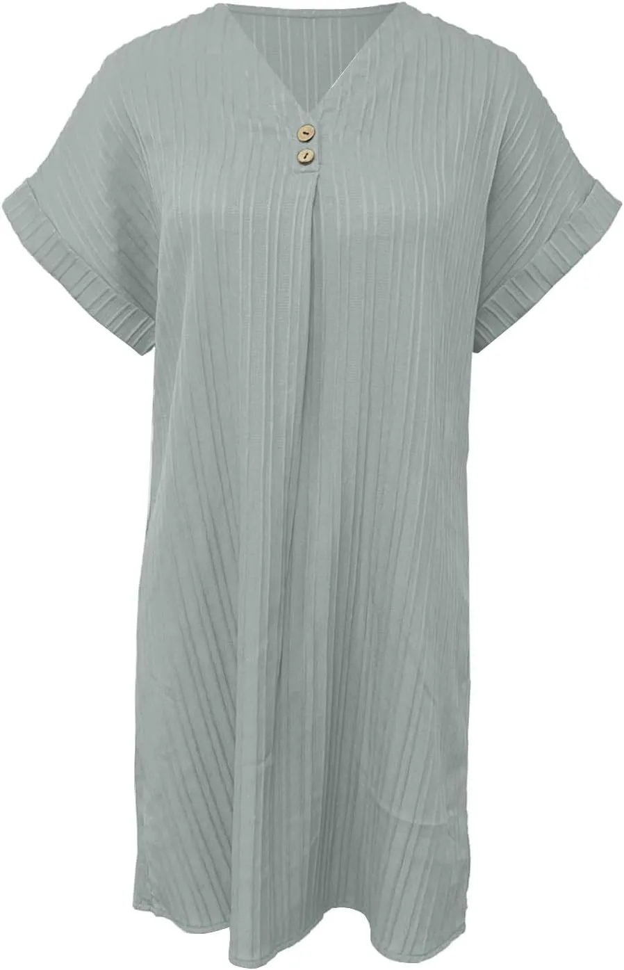Women's 2025 Summer V Neck Dress Solid Button Down Pullover Short Sleeve Shirts Sundress Beach Travel Vacation Outfits