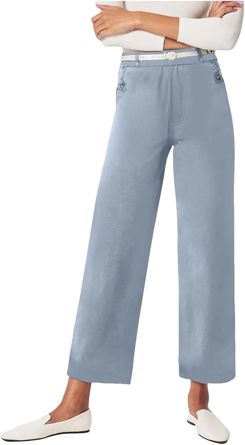 Womens Cotton Linen Summer Breathable Pant Trousers Low Waist Wide Leg Slim Fit Pants Vacation