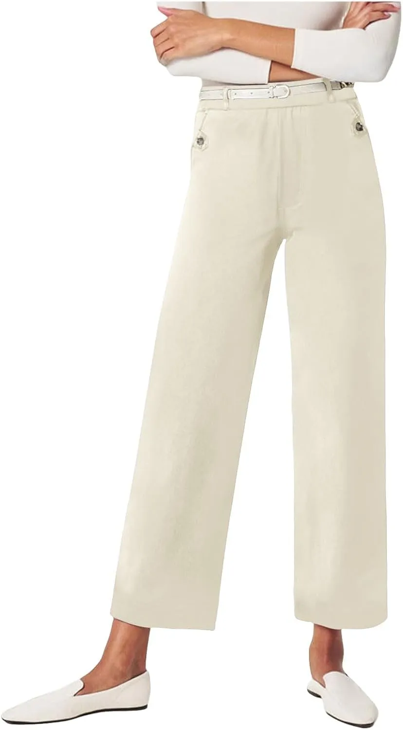 Womens Cotton Linen Summer Breathable Pant Trousers Low Waist Wide Leg Slim Fit Pants Vacation