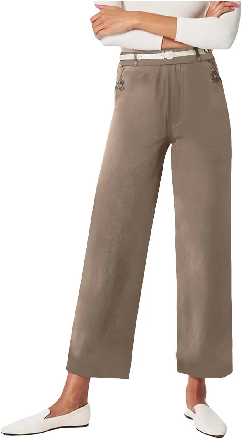 Womens Cotton Linen Summer Breathable Pant Trousers Low Waist Wide Leg Slim Fit Pants Vacation