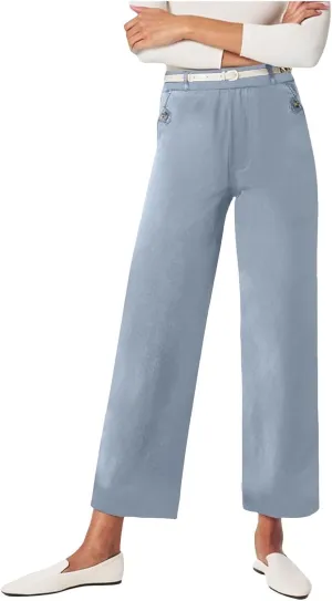 Womens Cotton Linen Summer Breathable Pant Trousers Low Waist Wide Leg Slim Fit Pants Vacation