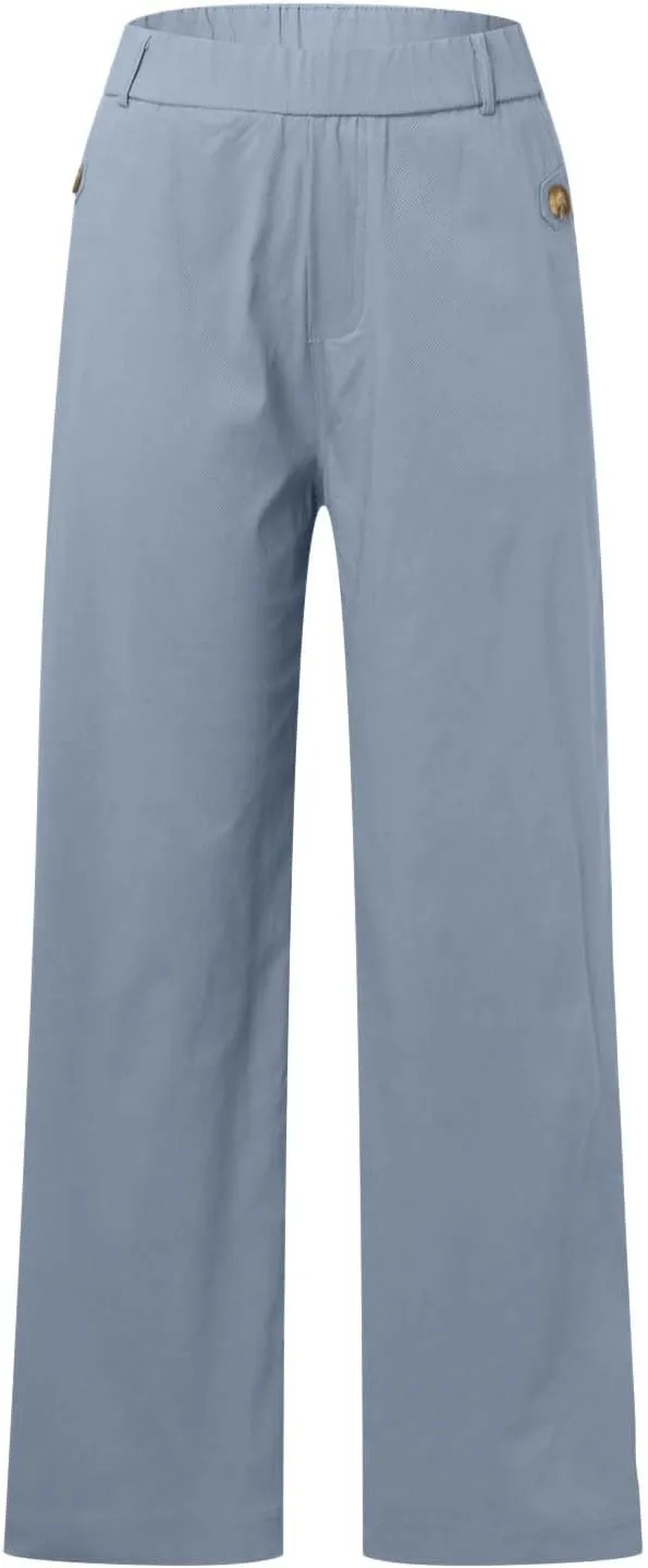 Womens Cotton Linen Summer Breathable Pant Trousers Low Waist Wide Leg Slim Fit Pants Vacation