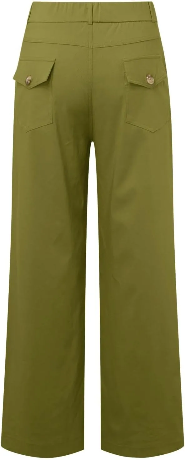 Womens Cotton Linen Summer Breathable Pant Trousers Low Waist Wide Leg Slim Fit Pants Vacation