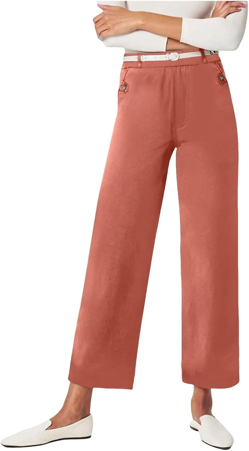 Womens Cotton Linen Summer Breathable Pant Trousers Low Waist Wide Leg Slim Fit Pants Vacation