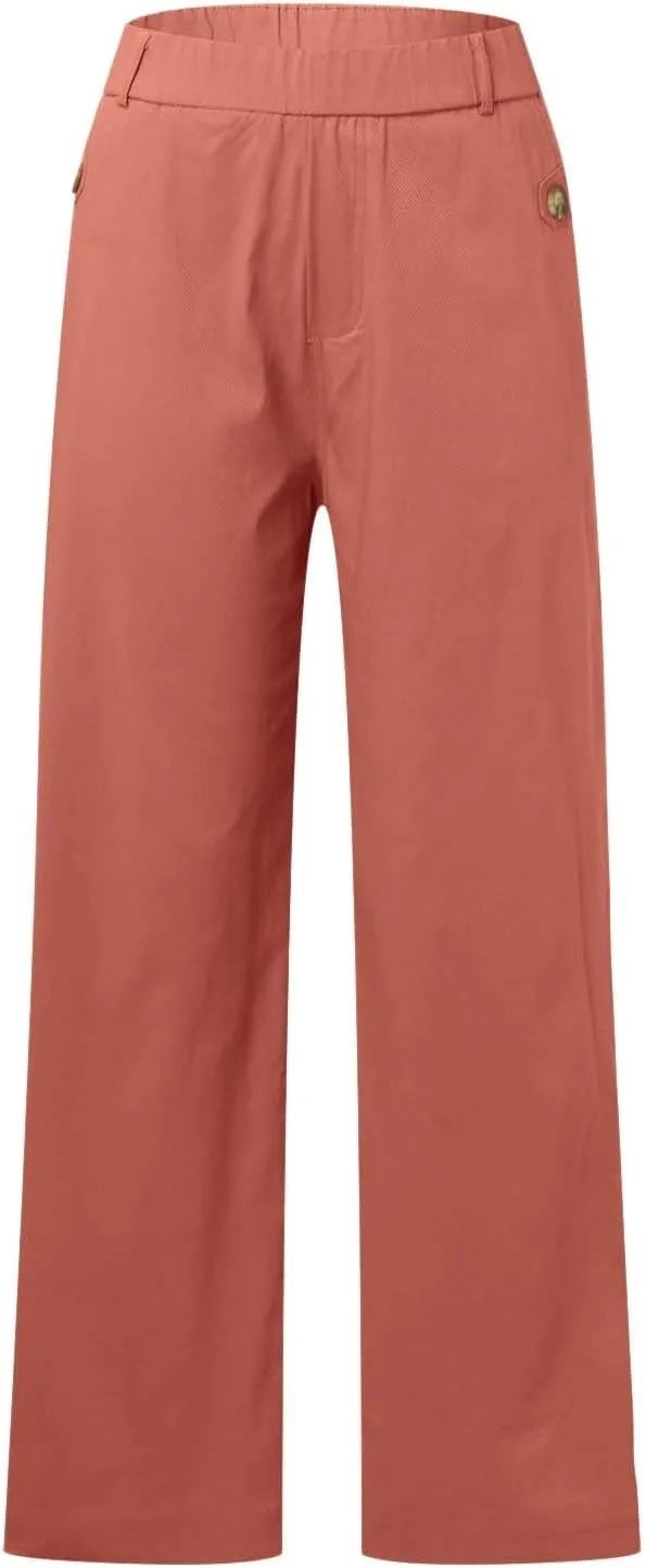 Womens Cotton Linen Summer Breathable Pant Trousers Low Waist Wide Leg Slim Fit Pants Vacation