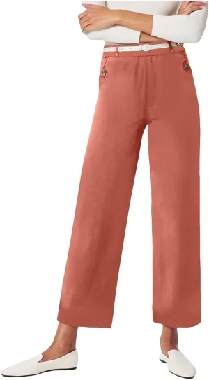 Womens Cotton Linen Summer Breathable Pant Trousers Low Waist Wide Leg Slim Fit Pants Vacation