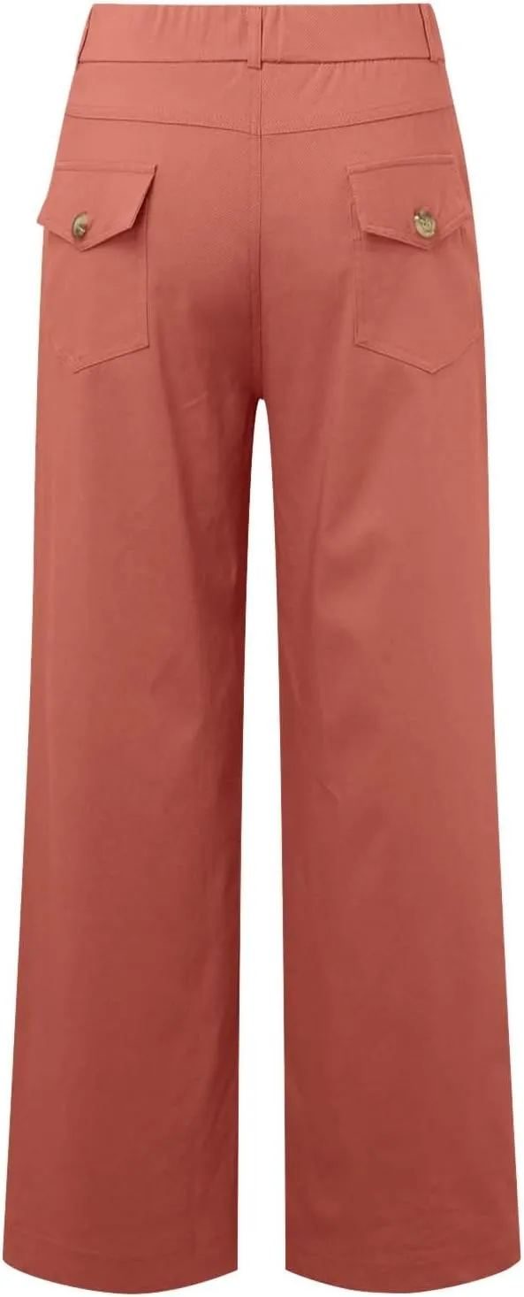 Womens Cotton Linen Summer Breathable Pant Trousers Low Waist Wide Leg Slim Fit Pants Vacation