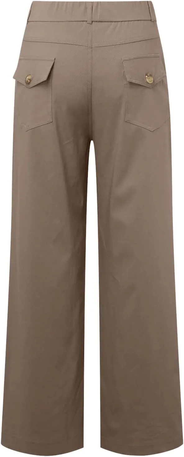 Womens Cotton Linen Summer Breathable Pant Trousers Low Waist Wide Leg Slim Fit Pants Vacation