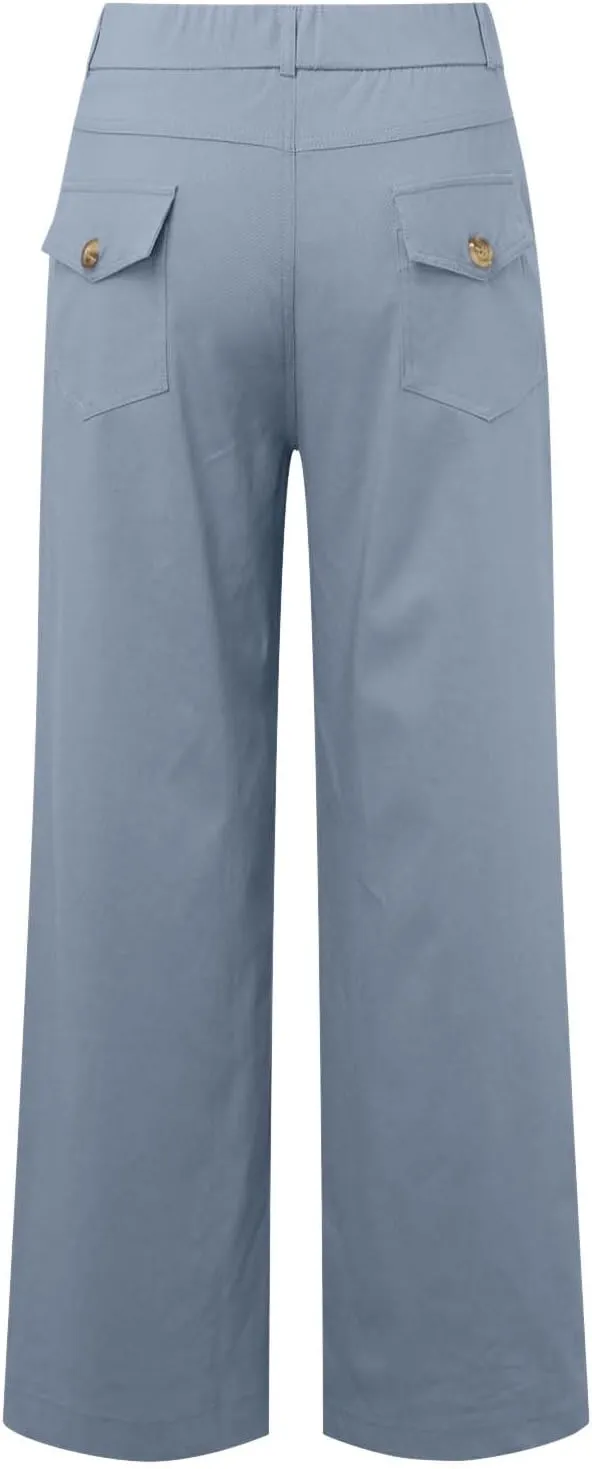 Womens Cotton Linen Summer Breathable Pant Trousers Low Waist Wide Leg Slim Fit Pants Vacation