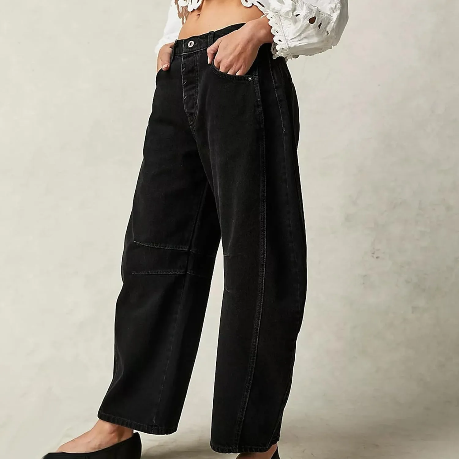 Women's Linen Summer Breathable Pant Trousers Elastic Waisted Wide Leg Slim-Fit Pants Business Work