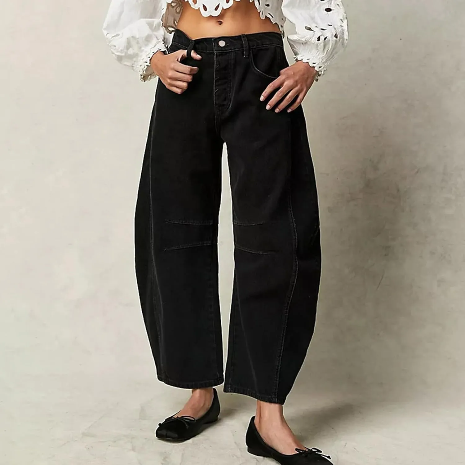 Women's Linen Summer Breathable Pant Trousers Elastic Waisted Wide Leg Slim-Fit Pants Business Work