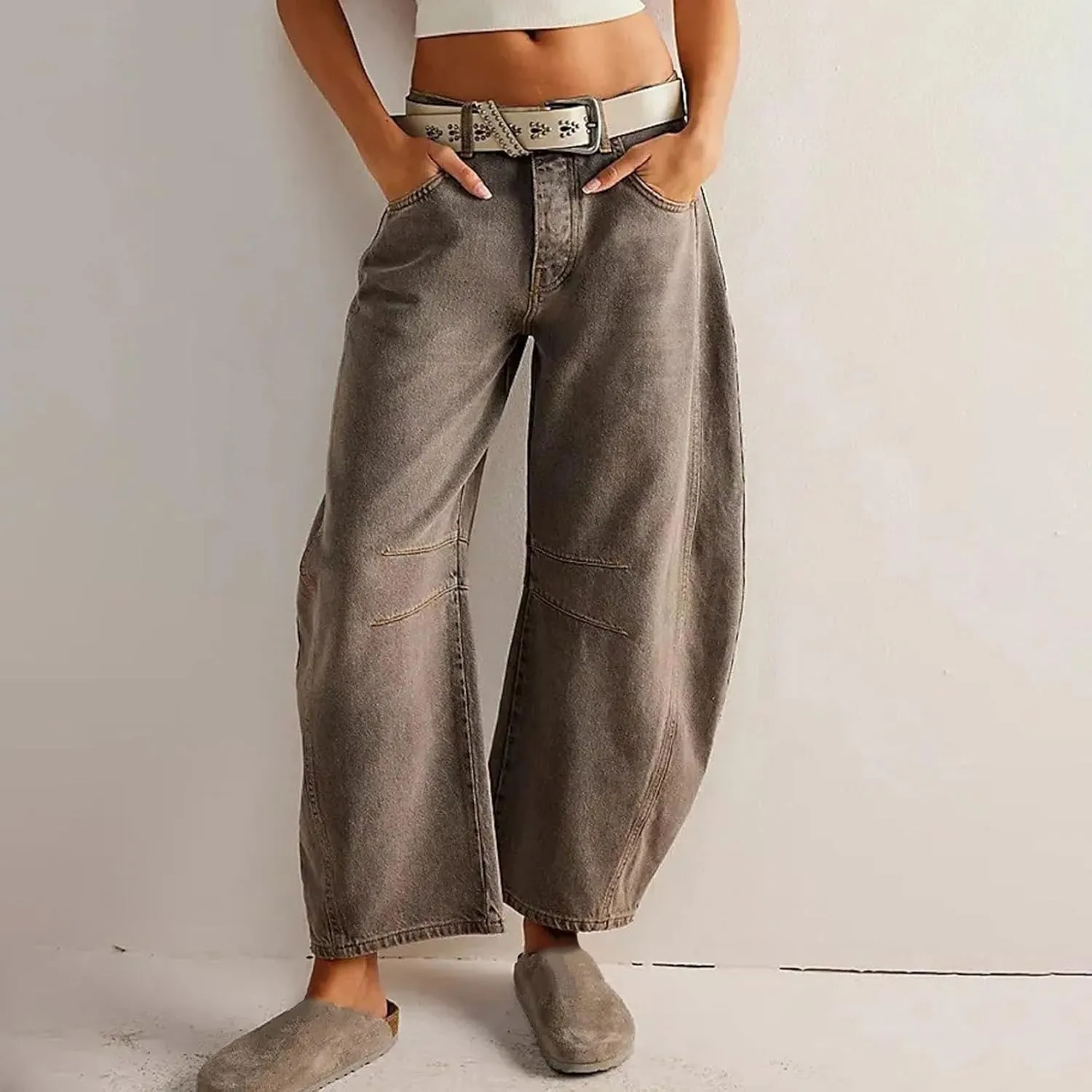 Women's Linen Summer Breathable Pant Trousers Elastic Waisted Wide Leg Slim-Fit Pants Business Work