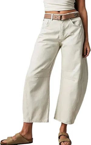 Women's Linen Summer Breathable Pant Trousers Elastic Waisted Wide Leg Slim-Fit Pants Business Work
