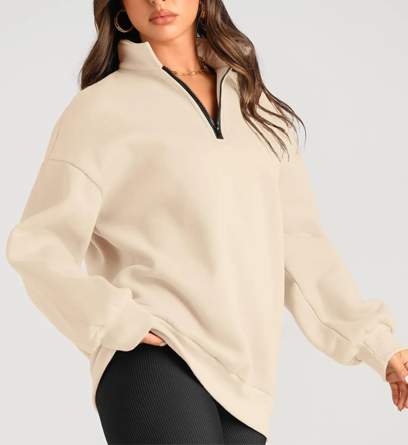 Womens Oversized Sweatshirts Fall Fashion Hoodies Half Zip Pullover Long Sleeve Shirts Clothes Outfits